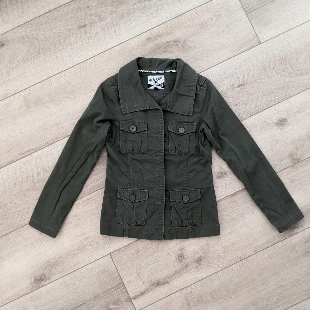 Vintage Military Inspired Y2K Dark Green Jacket S Utility Granola Transitional